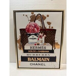 Framed 14" x 11" Luxury Fashion‎ Canvas Wall Art Tote Bag Perfume Books Designer